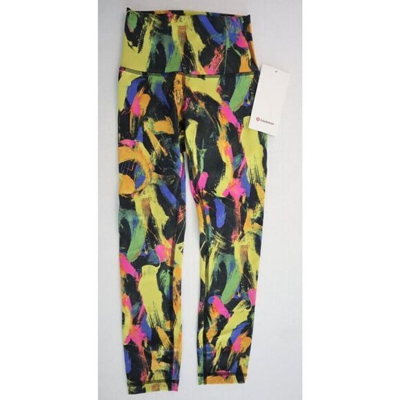 Lululemon Women's Sz 2 Black Multi Wunder Train High Rise Crop 23” Leggings - Picture 1 of 13